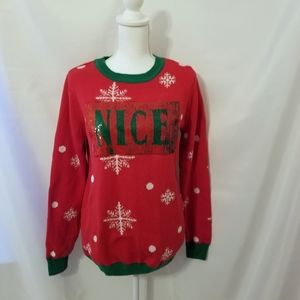 Naughty/Nice Holiday Sweater Christmas Sequen Party Pullover Womens M